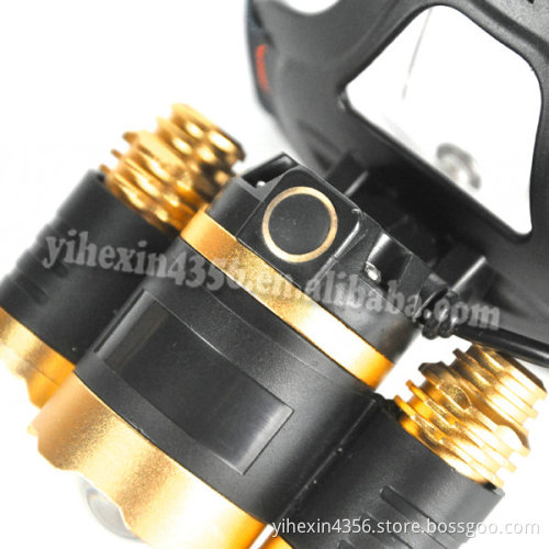 Adjustable 4 Modes RJ3000 T6+2R2 LED Headlight Hunting Headlamp Golden (2x18650)